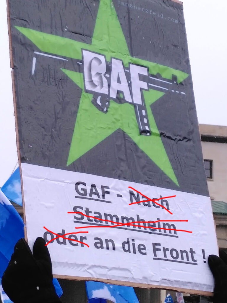 Plakat: "Grüne Armee Fraktion" an die Front